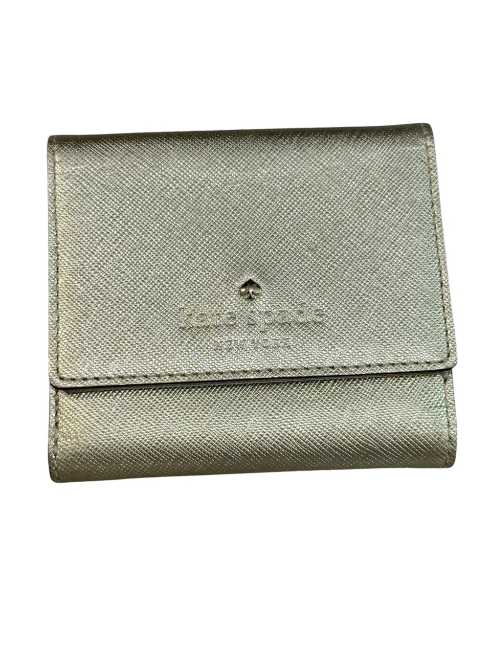 kate spade Metallic Gold Compact Wallet with Heart Detail